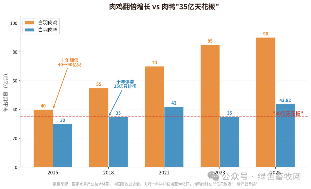 肉鸡vs肉鸭出栏量对比